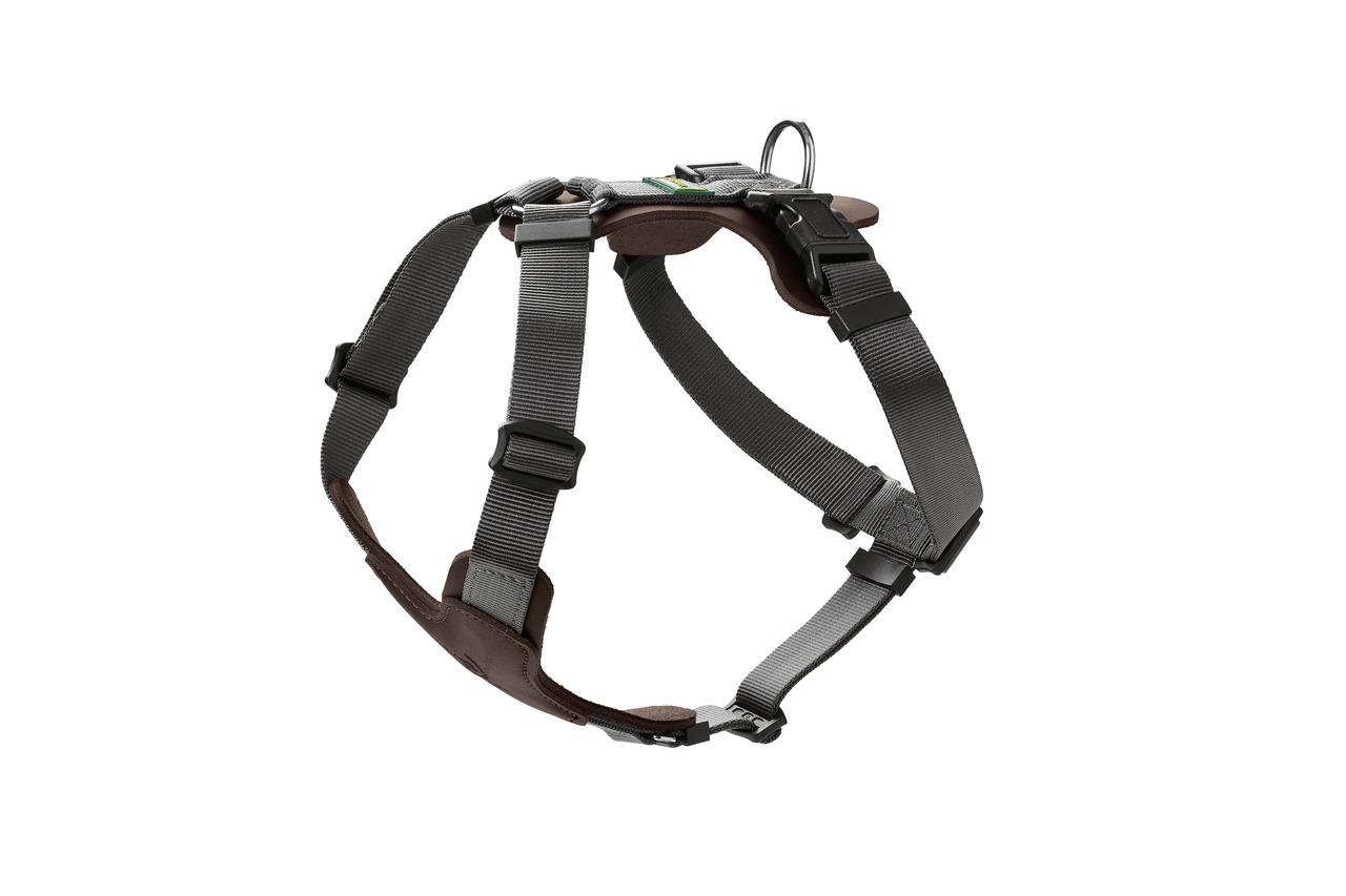 Hundegeschirr "HUNTER Ranger Professional", Braun/graue Gurte, für alle Hunde, verstellbar, Nylon+Leder, ideal für Outdoor.