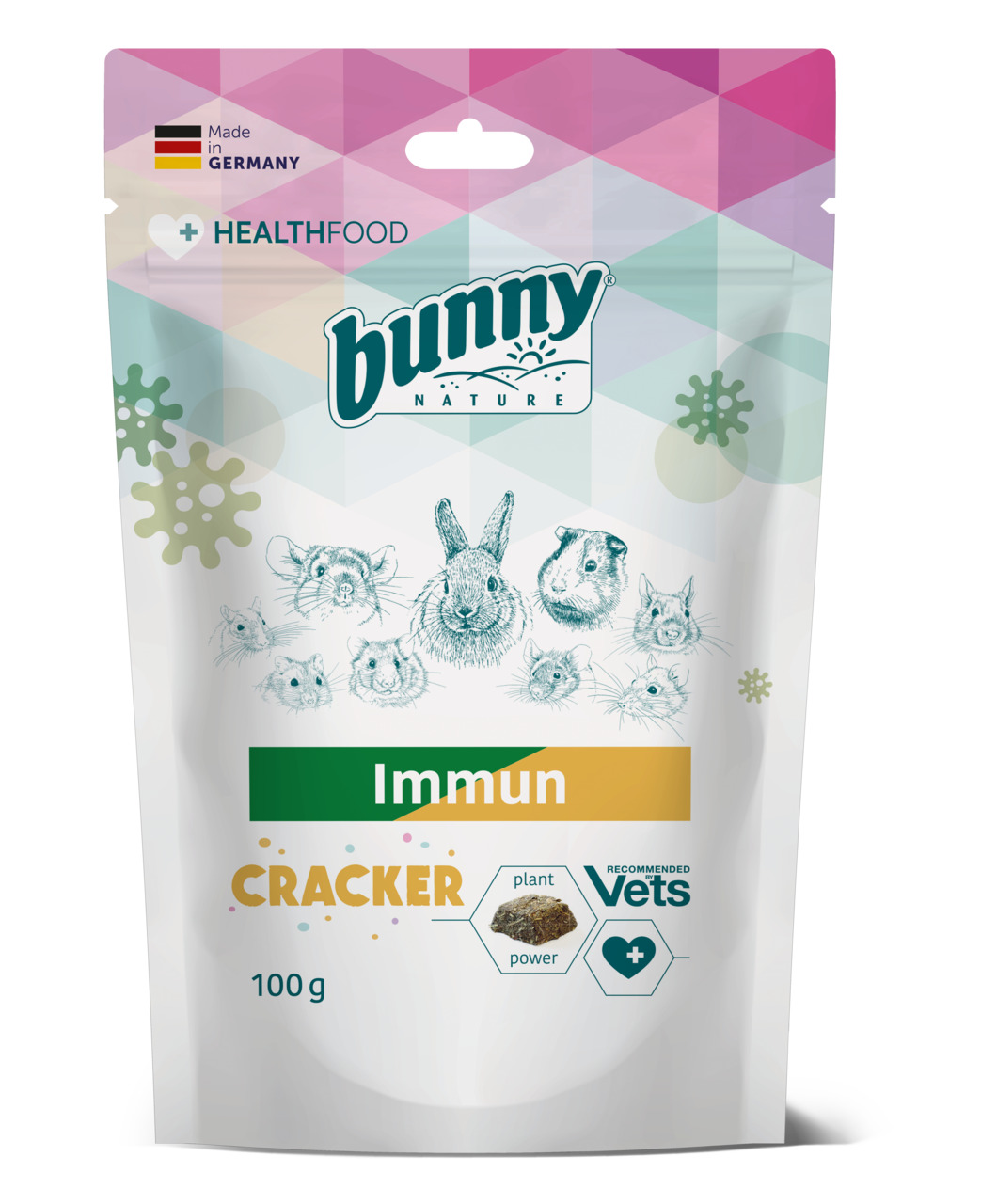 Bunny Nature Immun Cracker, 100 g, Ergänzungsfutter f. Kaninchen, Meerschweinchen & Hamster, plant power, von Tierärzten empfohlen.
