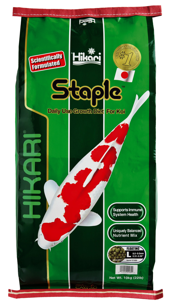Hikari Staple, Koi-Futter, 10 kg, Größe L (8,0–9,0 mm), „Scientifically Formulated“, unterstützt Immungesundheit, ausgewogene Nährstoffe.