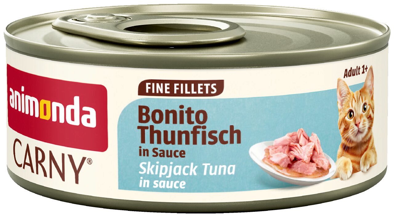 animonda Carny Fine Fillets Bonito Thunfisch in Sauce, Katzenfutter für adulte Katzen ab 1 Jahr, Dose mit 80 g.