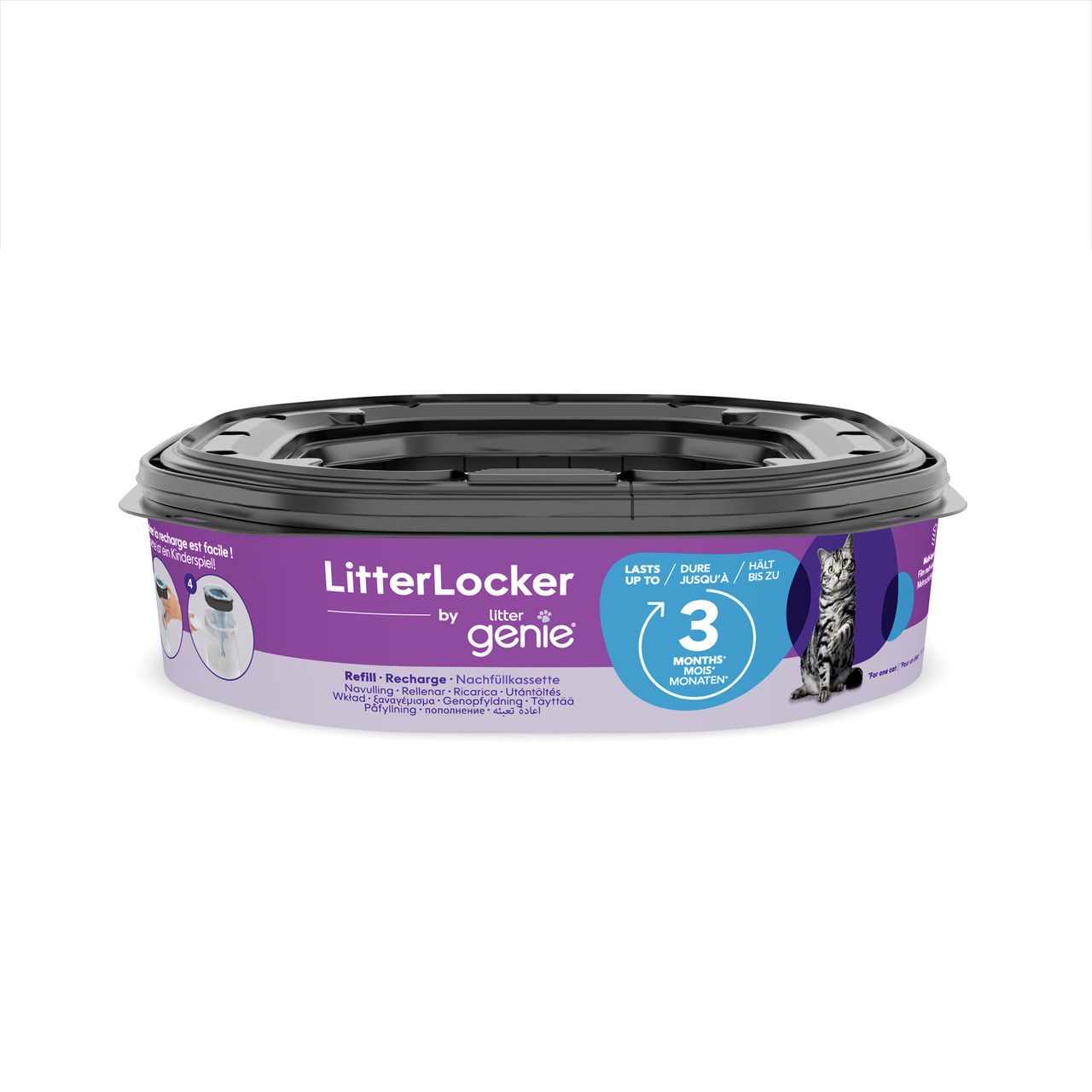 Nachfüllkassette LitterLocker by Litter Genie für Katzenbesitzer, hygienisch, geruchsbindend, reicht bis 3 Monate, lila-schwarz.