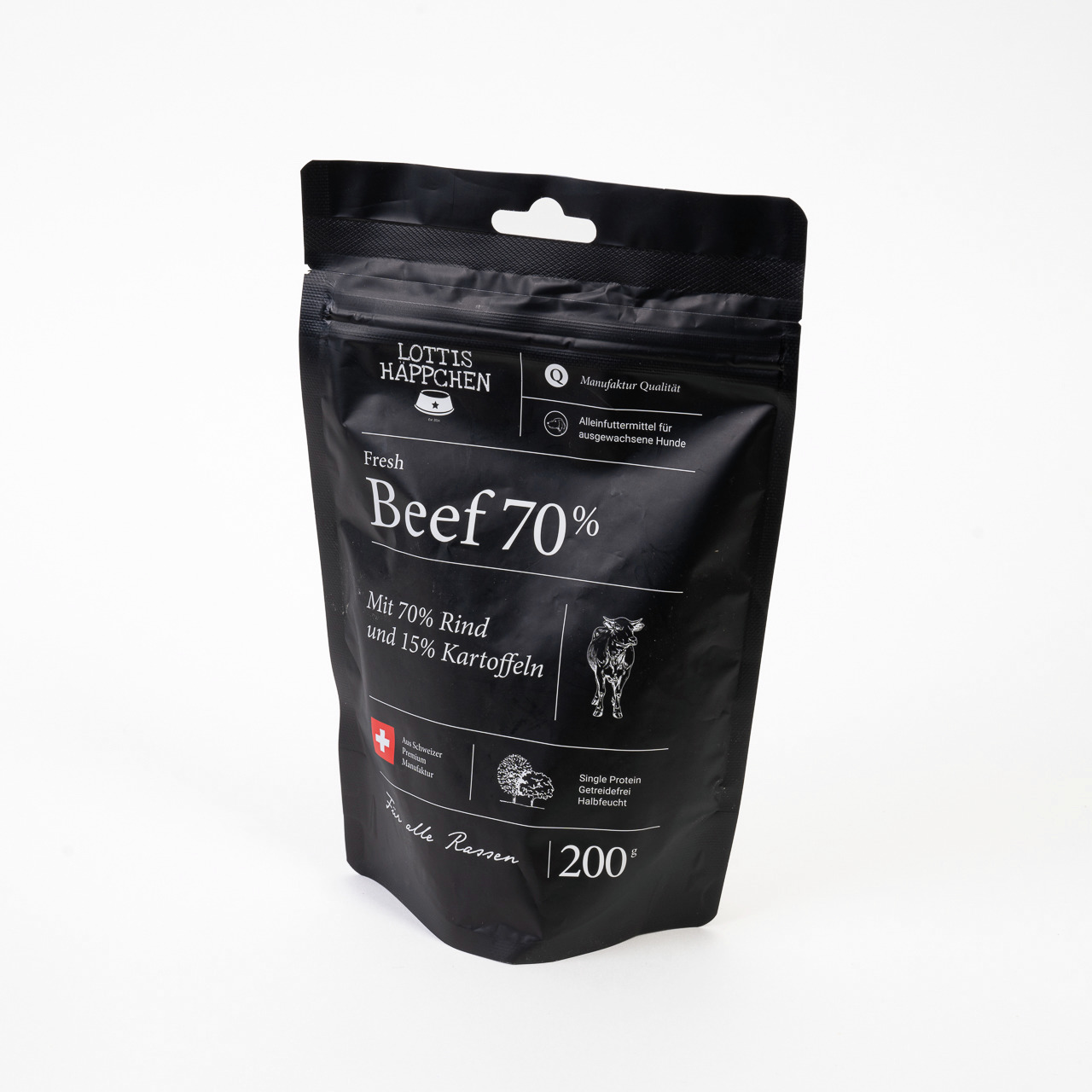 Sparpaket 2 x 200 g Lottis Häppchen Fresh Beef 70 % Hunde Trockenfutter