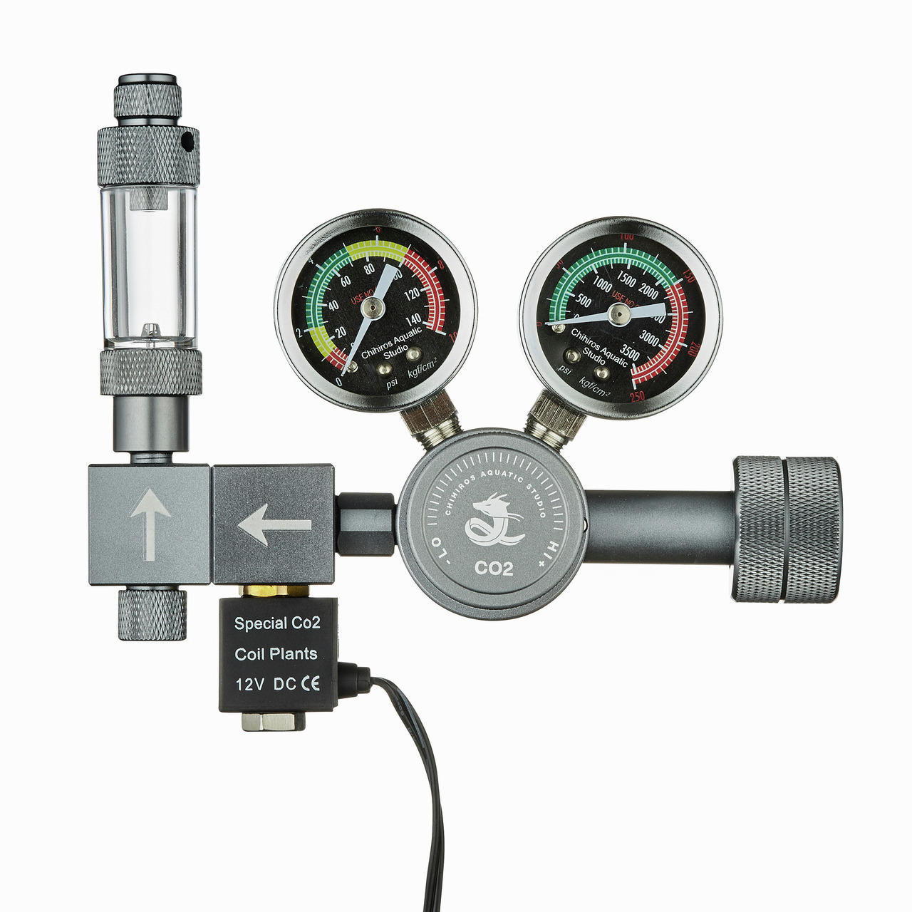 Chihiros CO2-Druckminderer "Aquatic Studio" für Aquarienpflanzen, 2 Manometer, Feinnadelventil, Blasenzähler, präzise CO2-Dosierung.