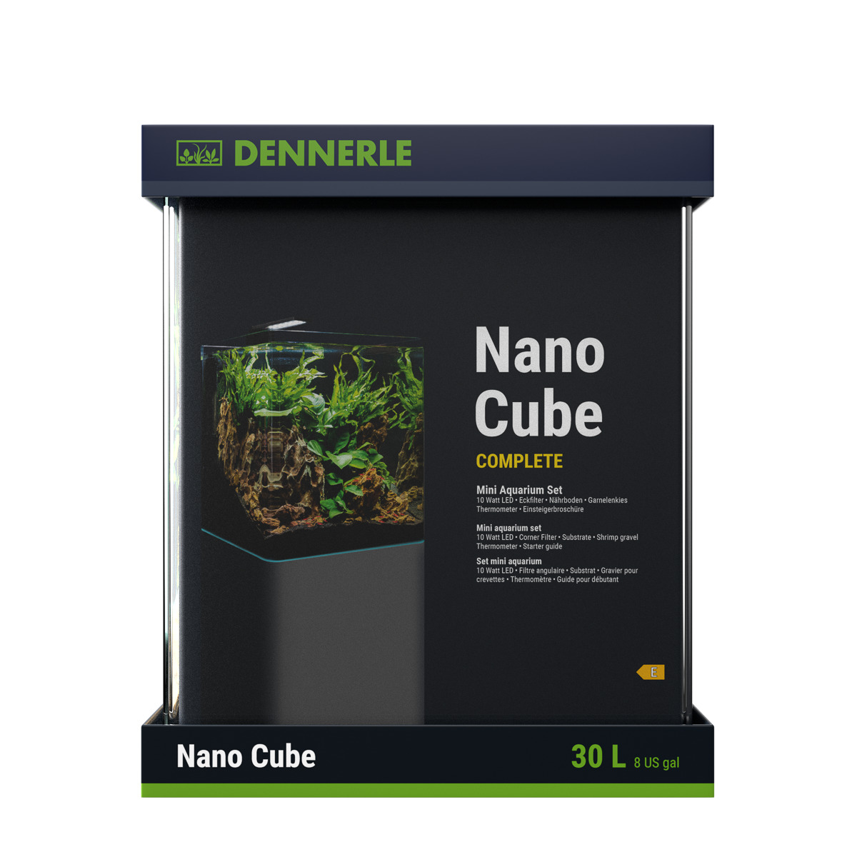 Dennerle Nano Cube Complete, 30L Mini-Aquarium-Set f. Einsteiger, inkl. Filter, Nährboden, Kies, Thermometer & Broschüre.