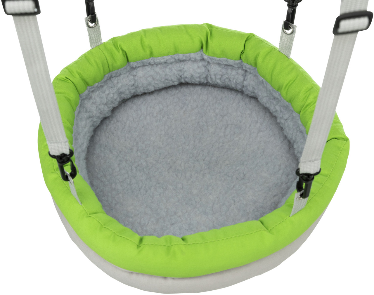 TRIXIE Vogelnest, hängendes Sitz-/Schlafplatz-Zubehör f. kl.-mittelgr. Vögel, graues Plüsch-Innenfutter, grüner Rand, verstellb. Gurte.