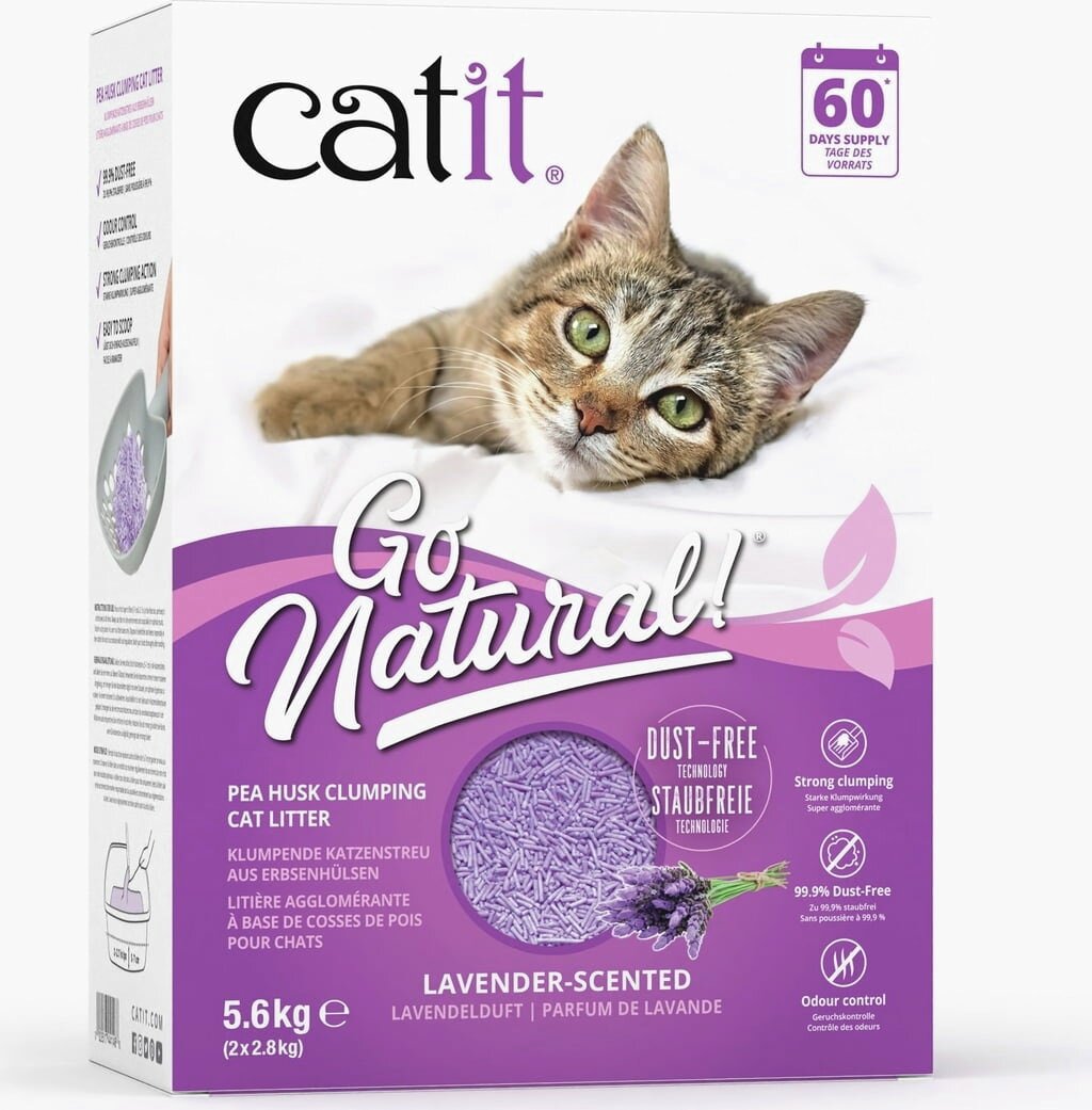 Catit Go Natural! Katzenstreu, Lavendelduft, staubfrei, starke Klumpen, geruchskontrollierend, 5,6 kg (2 x 2,8 kg), für Katzen.