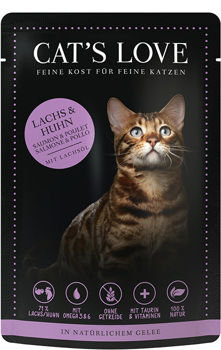 Sparpaket 12 x 85 g Cat's Love Lachs & Huhn mit Lachsöl Katzen Nassfutter