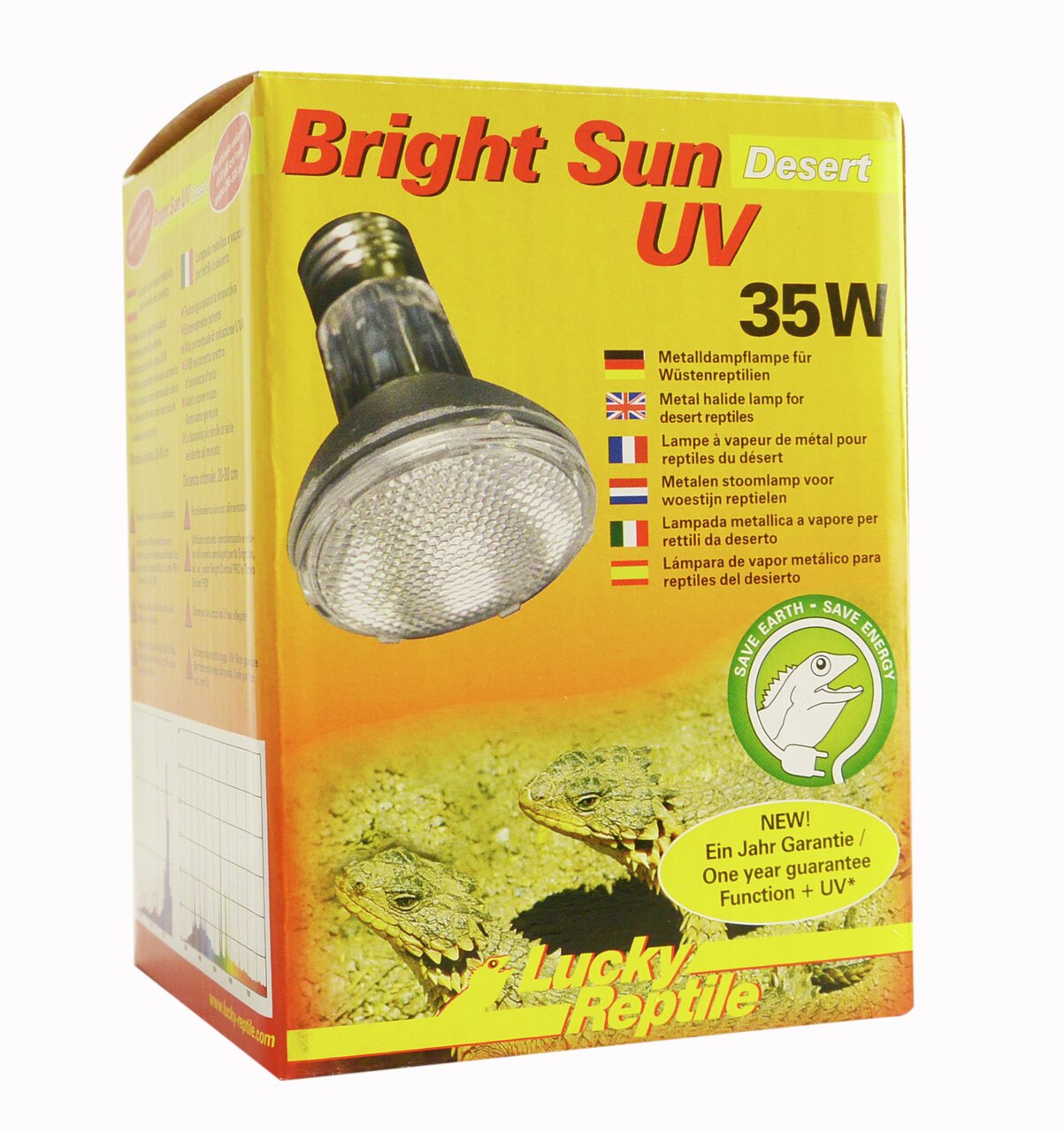 Lucky Reptile Bright Sun Desert UV 35W, Metallhalogenlampe für Wüstenreptilien, energiesparend mit 1 Jahr Garantie.