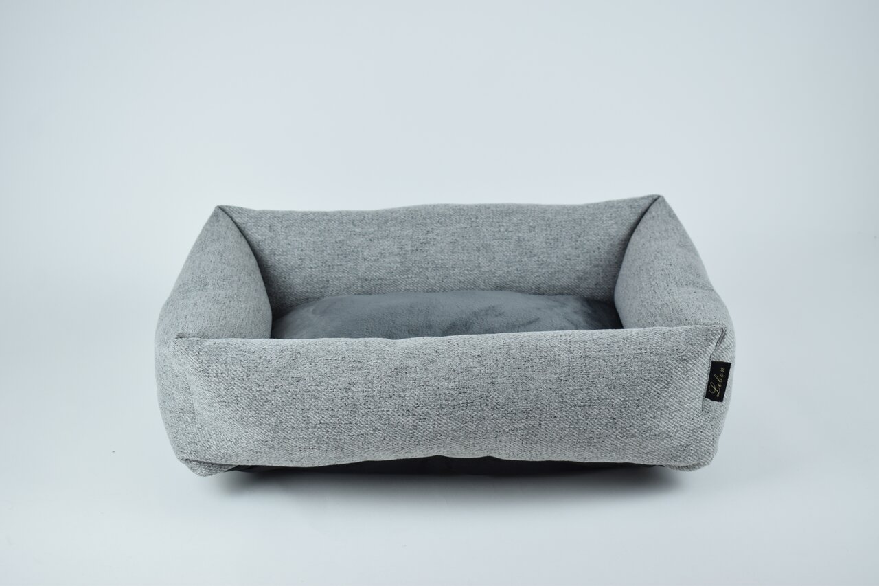 Graues Haustierbett von LEBON für Hunde und Katzen, rechteckig mit herausnehmbarem Kissen, ideal für Komfort und Gemütlichkeit.