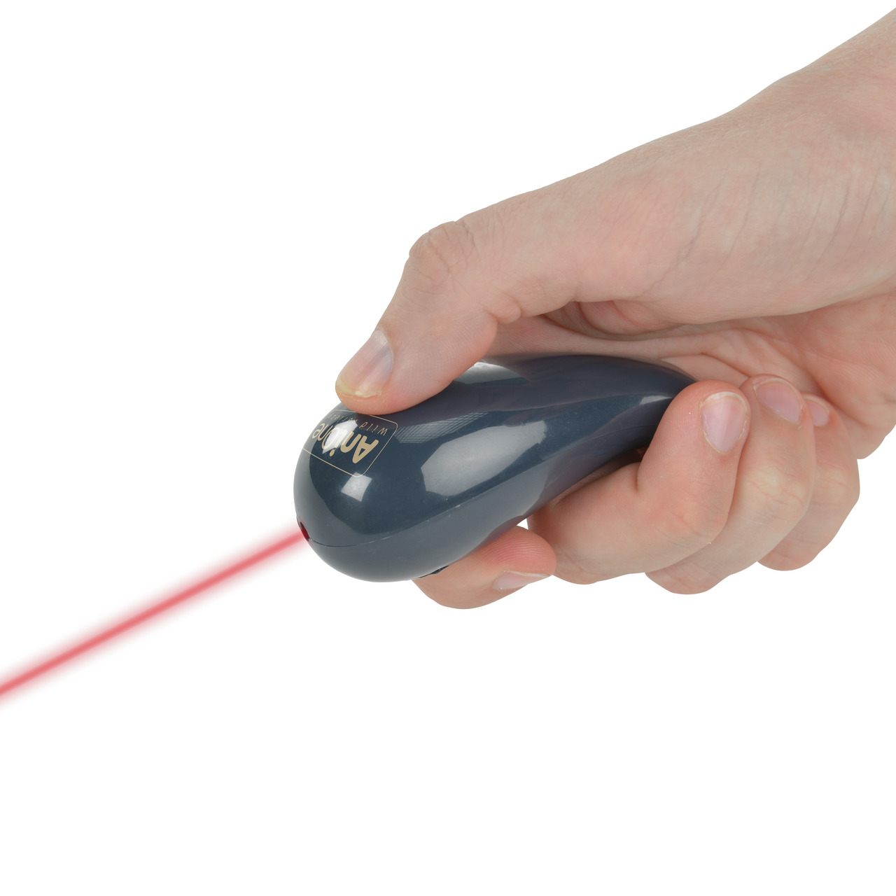 AniOne Laserpointer für Katzen, dunkelgrau, ergonomisch, roter Laserstrahl, fördert Bewegungsfreude, Spielzeug für aktive Katzen.