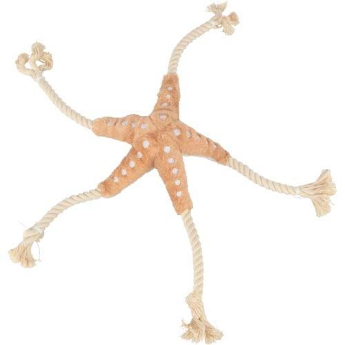 TRIXIE Hundespielzeug Seestern, für Hunde aller Größen, beige-orange, Plüsch+Baumwollseile, ideal für Kau-/Zerrspiele, maritimes Design.