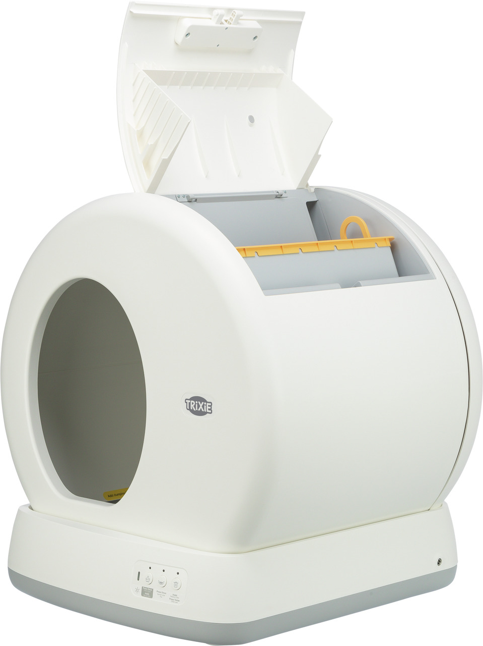 Das Bild zeigt die TRIXIE Katzentoilette Berto Top mit der EAN 4011905400402. Diese moderne, weiße Katzentoilette ist für Katzen geeignet und verfügt über ein innovatives Design mit einem abnehmbaren Deckel und integriertem Siebsystem. Sie erleichtert die