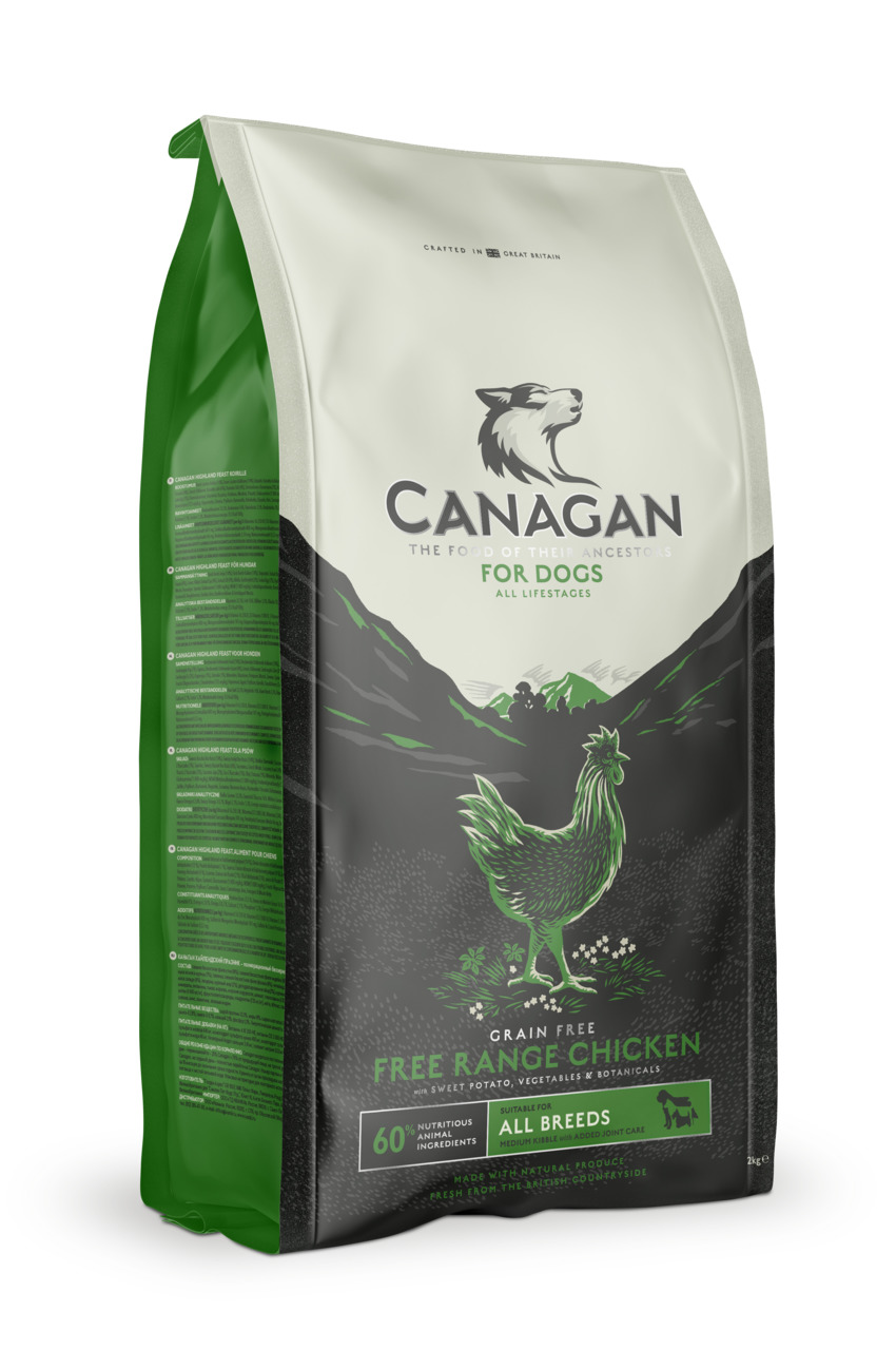 Canagan Free Range Chicken, Hundefutter f. alle Rassen/Lebensphasen, Freilandhuhn, Süßkartoffeln, Gemüse, Kräuter, 2 kg, getreidefrei.