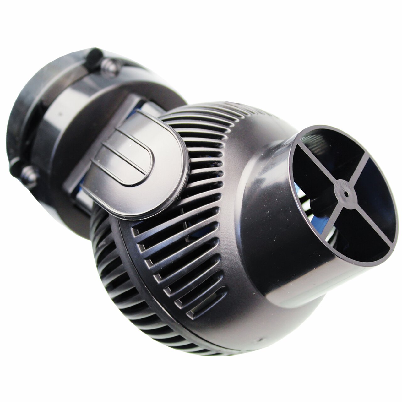 Schwarze, runde TUNZE Strömungspumpe für Aquarien zur Verbesserung der Wasserzirkulation, kompakt und leistungsstark im Design.