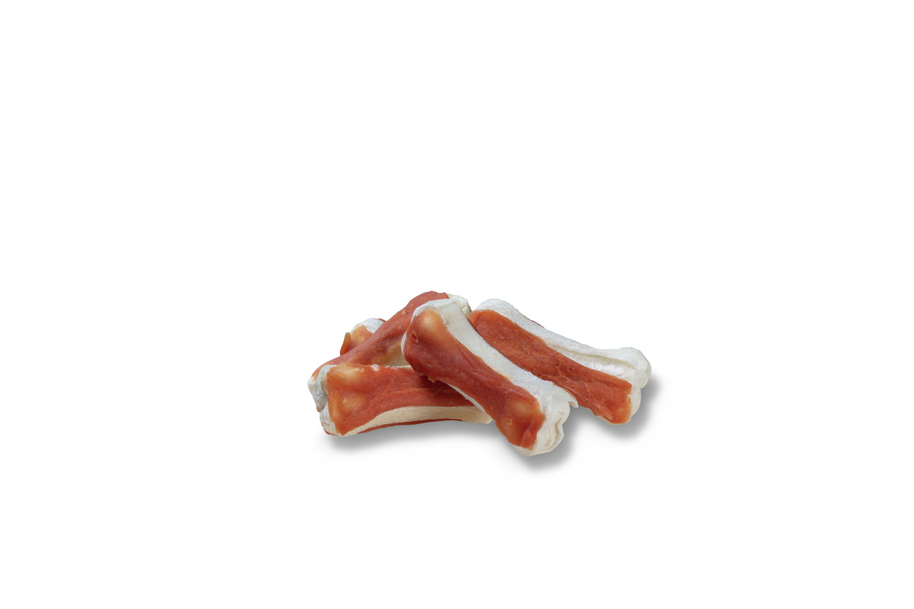PREMIERE Kauknochen Hähnchen für Hunde: Weißer Rinderhautknochen mit Hähnchenfilet, ideal als Snack-Belohnung. Packungsgröße unbekannt.