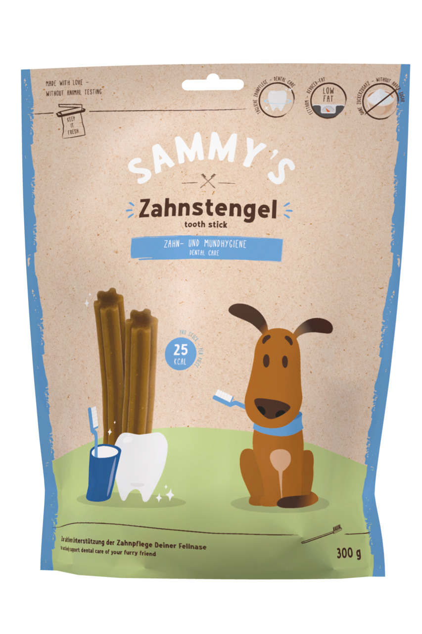 SAMMY's Zahnstengel für Hunde, 300 g: Unterstützt Zahn- & Mundhygiene, 25 kcal/Stick, Geschmacksrichtung nicht angegeben.