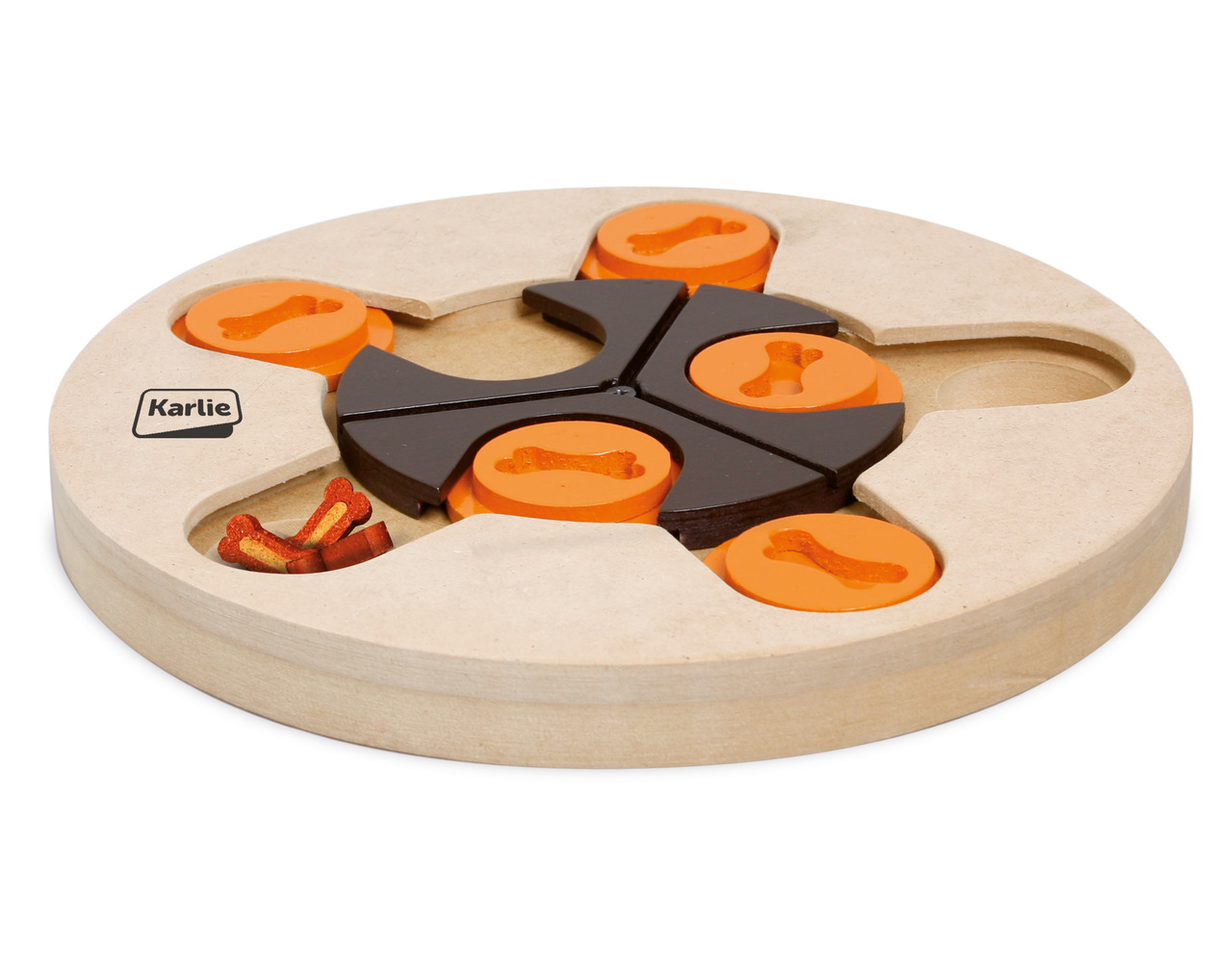 Karlie „Dog Activity Flip Board“, Intelligenzspielzeug für Hunde, Holz-Kunststoff, orange, fördert Beschäftigung & Belohnungssuche.