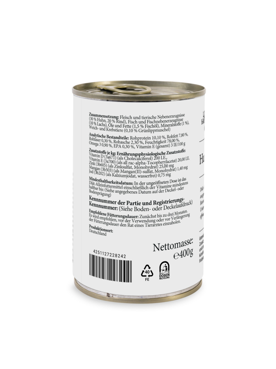 Lottis Häppchen Hundefutter 400 g, 30 % Huhn, 20 % Rind, Fisch, Grünlippmuschel, mit Omega-3 & Vitamin E, für ausgewogene Ernährung.