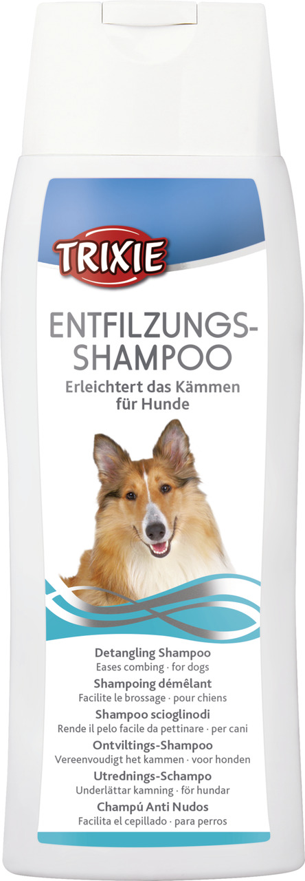 TRIXIE Entfilzungs-Shampoo für Hunde, 250 ml, erleichtert Kämmen, speziell für Hunde, mit Collie auf der Verpackung.
