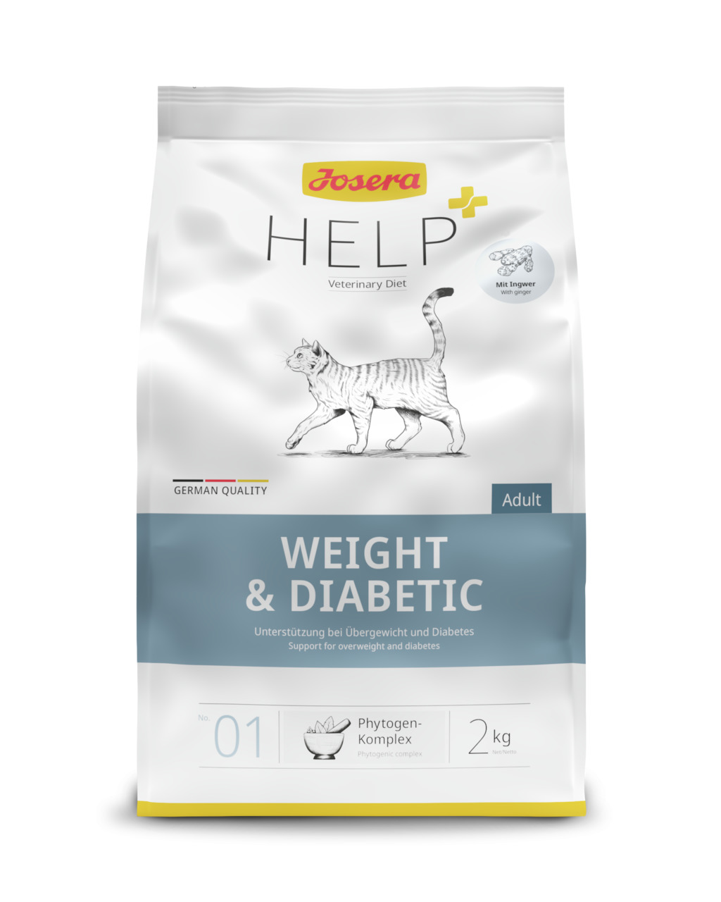 Josera Help Weight & Diabetic, 2 kg, diätetisches Katzenfutter f. erw. Katzen, unterstützt bei Übergewicht & Diabetes, mit Ingwer.
