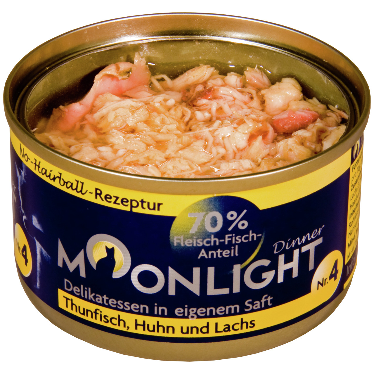 Sparpaket 24 x 80 g Moonlight Dinner Nr. 4 Thunfisch, Huhn und Lachs in eigenem Saft Katzen Nassfutter