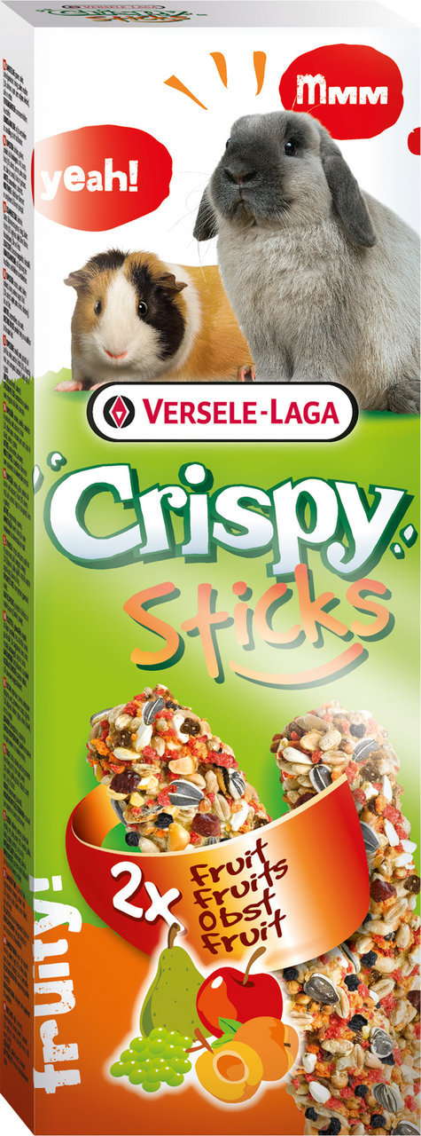 Versele-Laga Crispy Sticks Obst, 2 Sticks, für Kaninchen & Meerschweinchen, mit Äpfeln, Birnen & Aprikosen, "yeah!" & "mmm".
