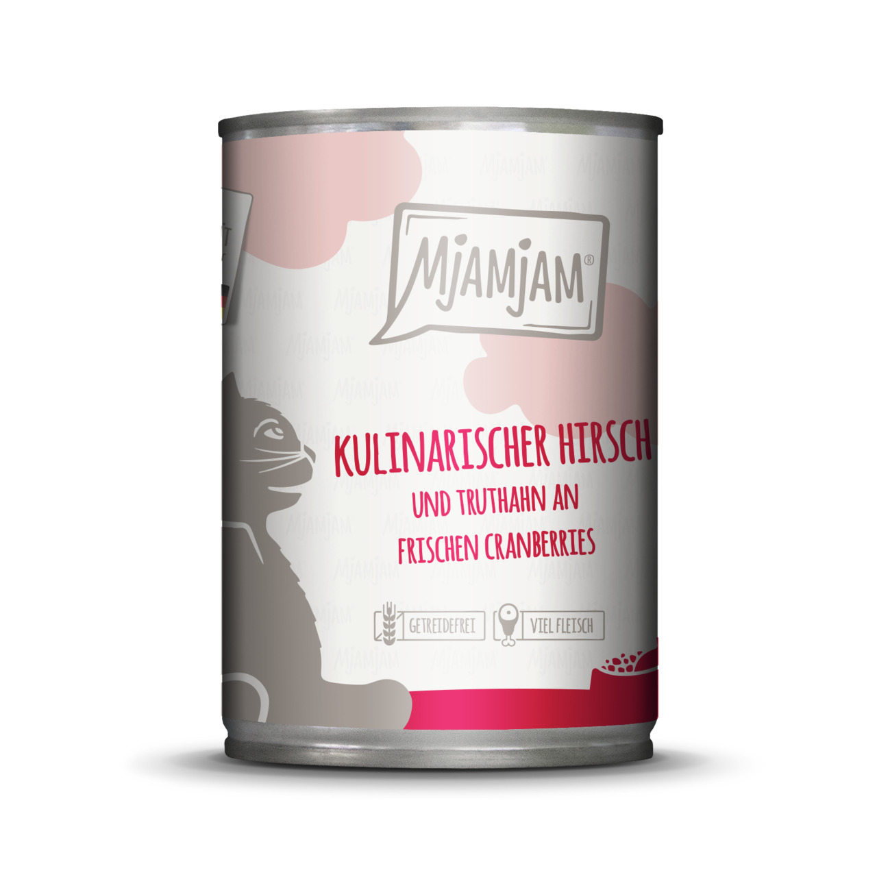 MjAMjAM Katzenfutter „Hirsch & Truthahn mit Cranberries“, getreidefrei, viel Fleisch, 400 g.