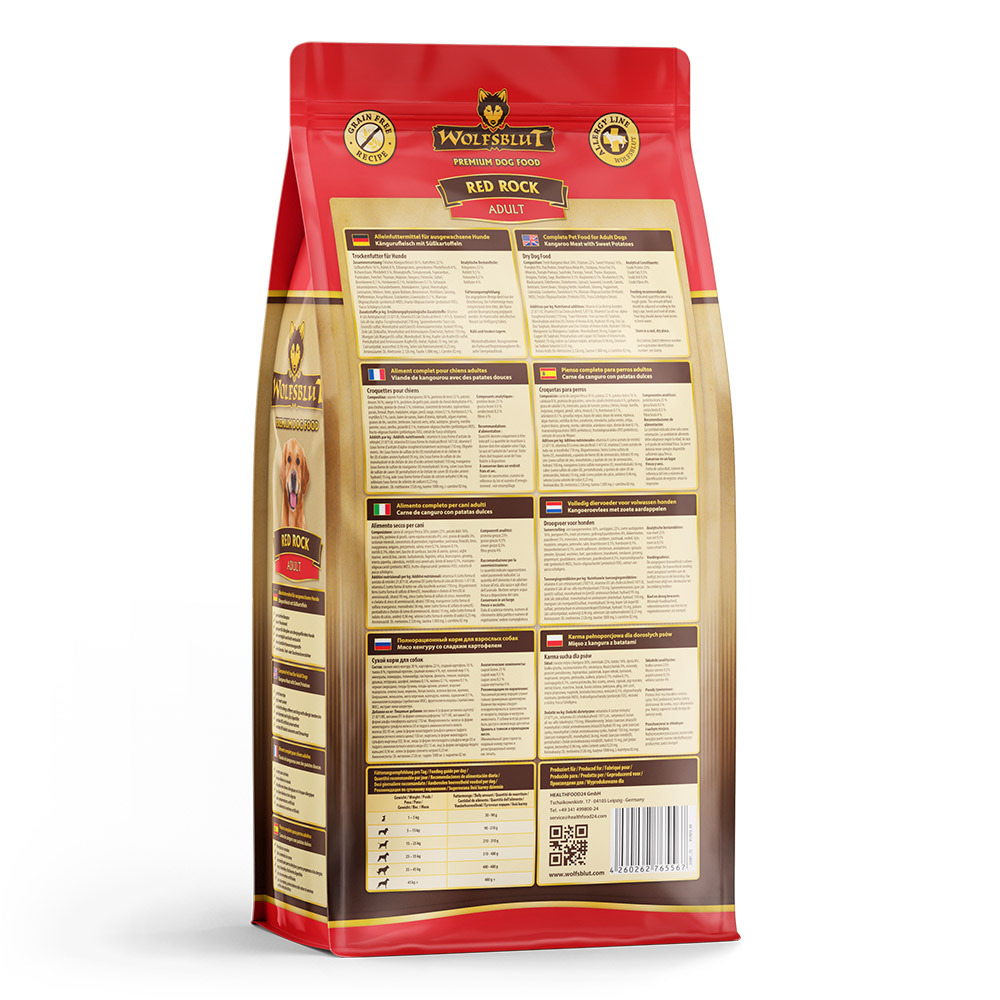 Wolfsblut Red Rock Adult, Trockenfutter f. Hunde, Känguru, getreidefrei, 15 kg, natürliche Zutaten, gesunde Rezeptur.