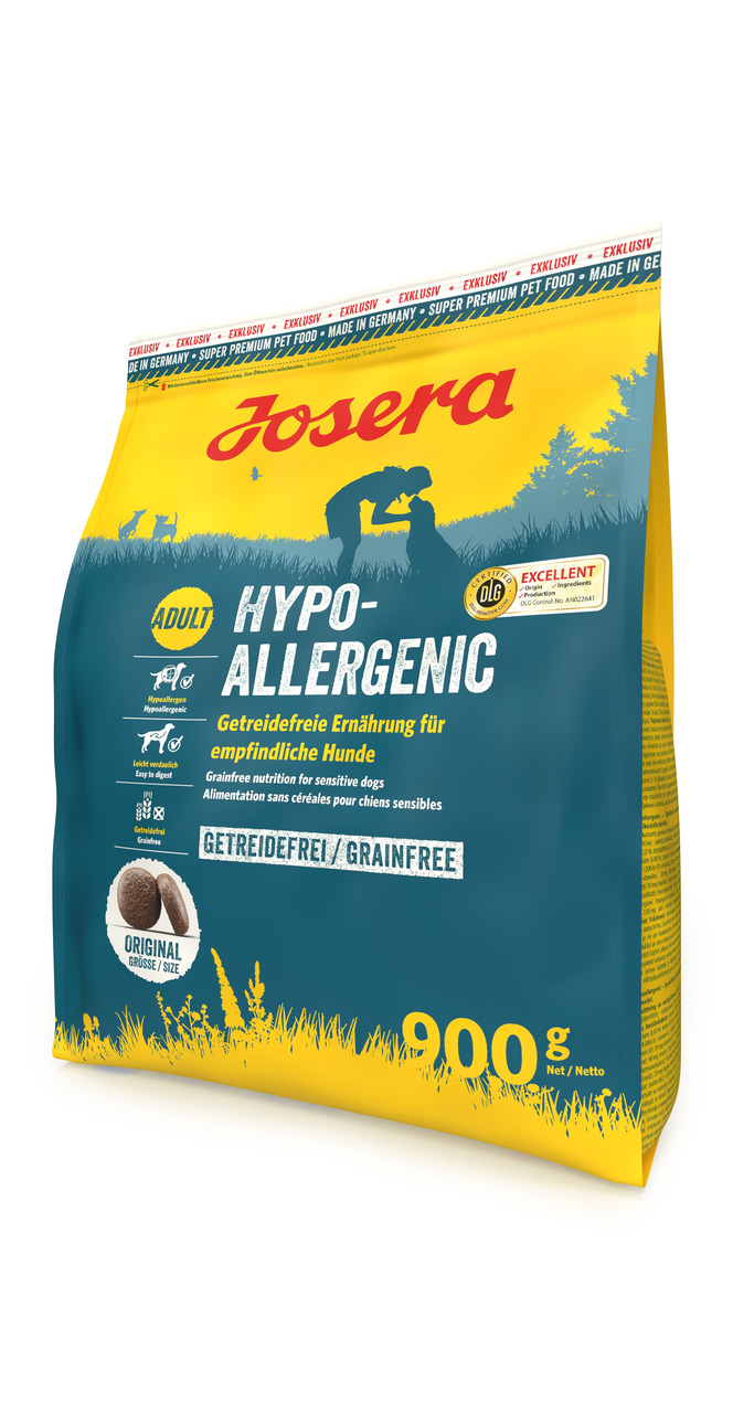 Josera Hypoallergenic, getreidefreies Trockenfutter für empfindl. Hunde, 900 g, „Made in Germany“, für sensible Verdauung.
