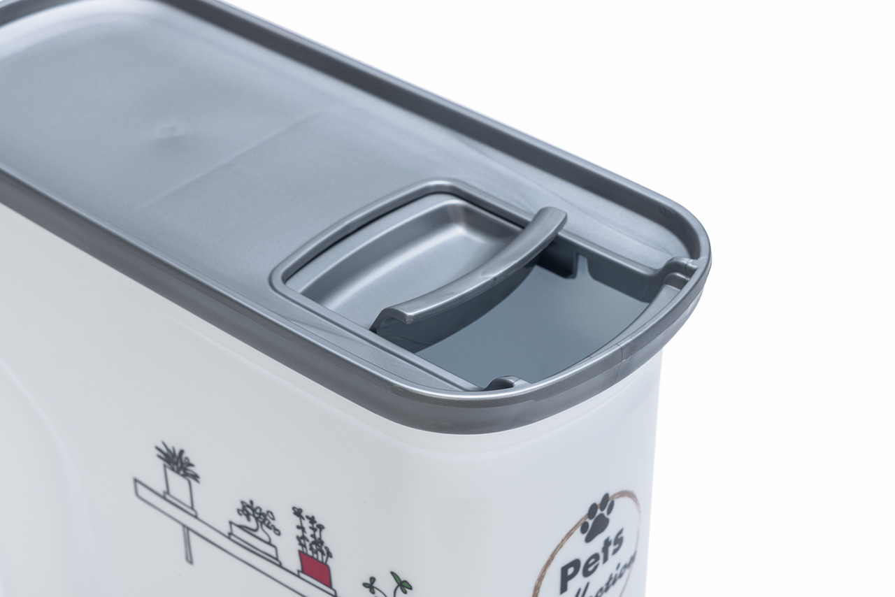 Curver Pets Collection Futterbehälter, weiß/grau, Pflanzenmotiv, für Tierfutter, mit Griff, hält Futter frisch.