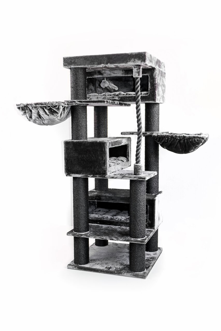 Kratzbaum Petrebels Maine Coon 188 für große Katzen, robust, mit Sisalstämmen, Liegeflächen, Höhlen, Hängematten, Polster, stabil.