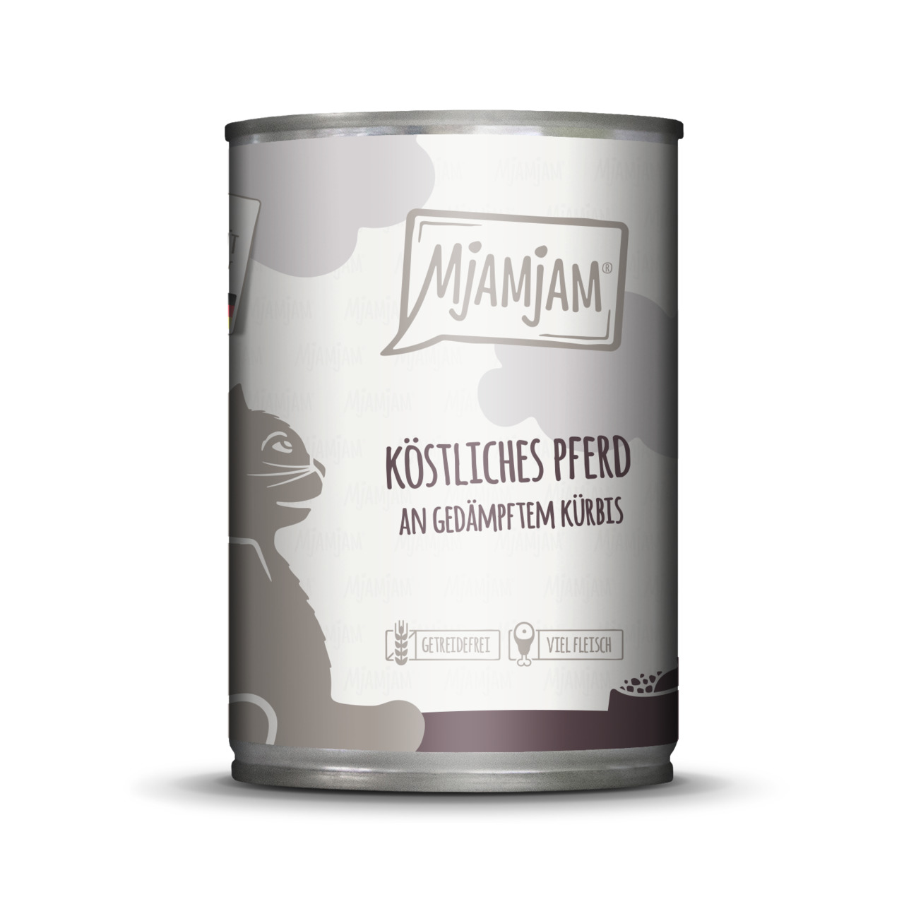 MJAMJAM Katzenfutter „Köstl. Pferd an gedämpftem Kürbis“, getreidefrei, viel Fleisch, 400 g.