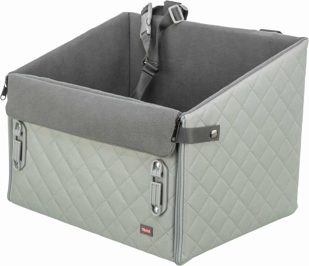 TRIXIE Fahrradtasche für kleine Hunde, grau, mit Schultergurt und Reflektoren, für sicheren Transport bis 8 kg.