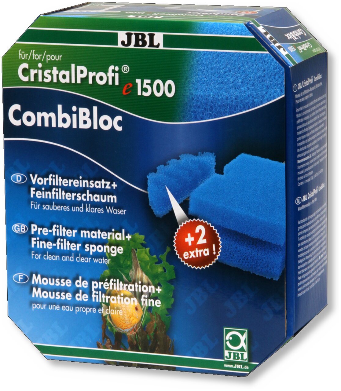 JBL CristalProfi e1500 CombiBloc Vorfiltereinsatz, für Aquarien, mit Feinfilterschaum, 2 Filtereinsätze, Wasserreinigung.