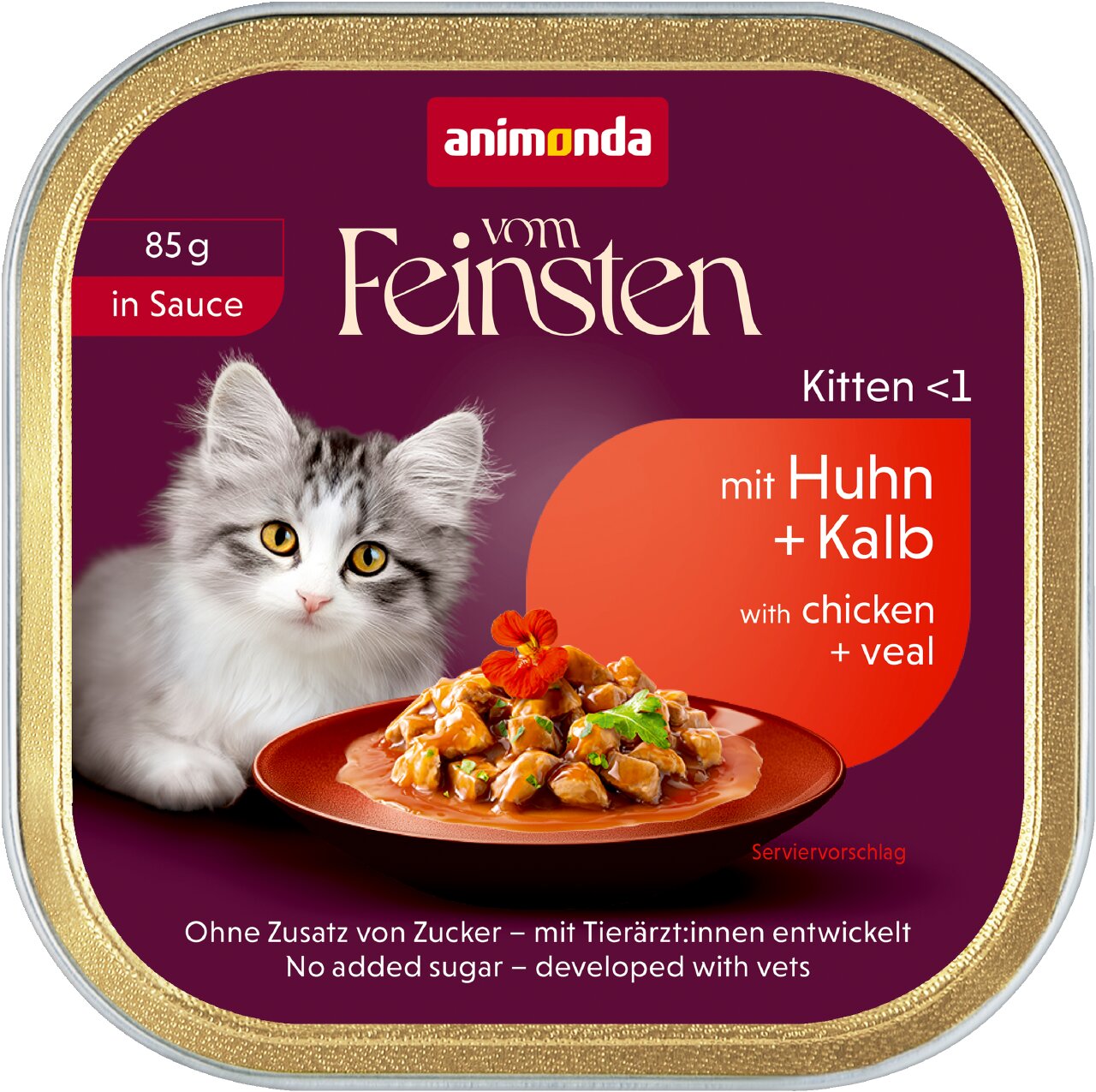animonda Vom Feinsten Kitten Katzennassfutter für Kitten unter 1 Jahr, mit Huhn und Kalb in Sauce, 85 g, ohne Zuckerzusatz