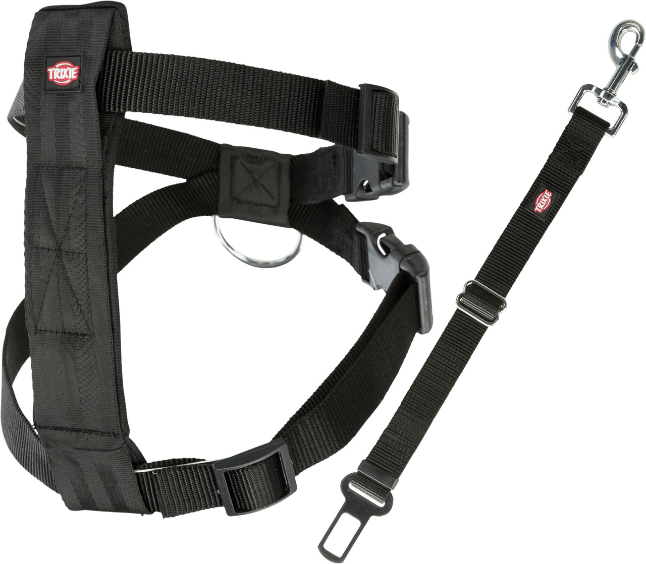 TRIXIE Auto-Geschirr, Hunde, schwarz, Nylon, mit Sicherheitsgurtadapter, gepolstert, verstellbar, Komfort+Sicherheit, ideal im Auto.