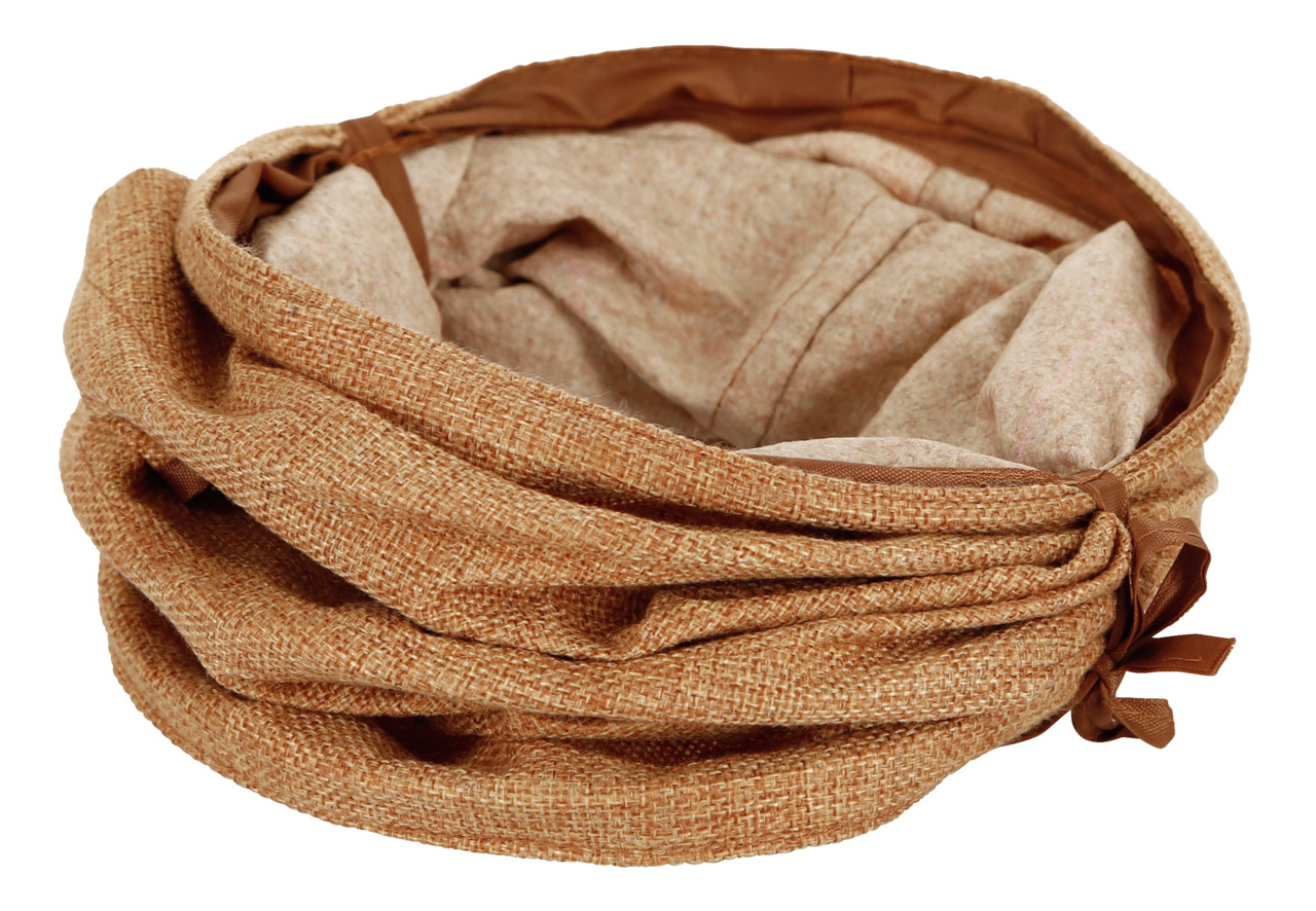 Kerbl Haustierbett, rund, braun, für Katzen & kl. Hunde, weiches beiges Innenfutter, Leinenoptik außen, Komfort & Wärme.