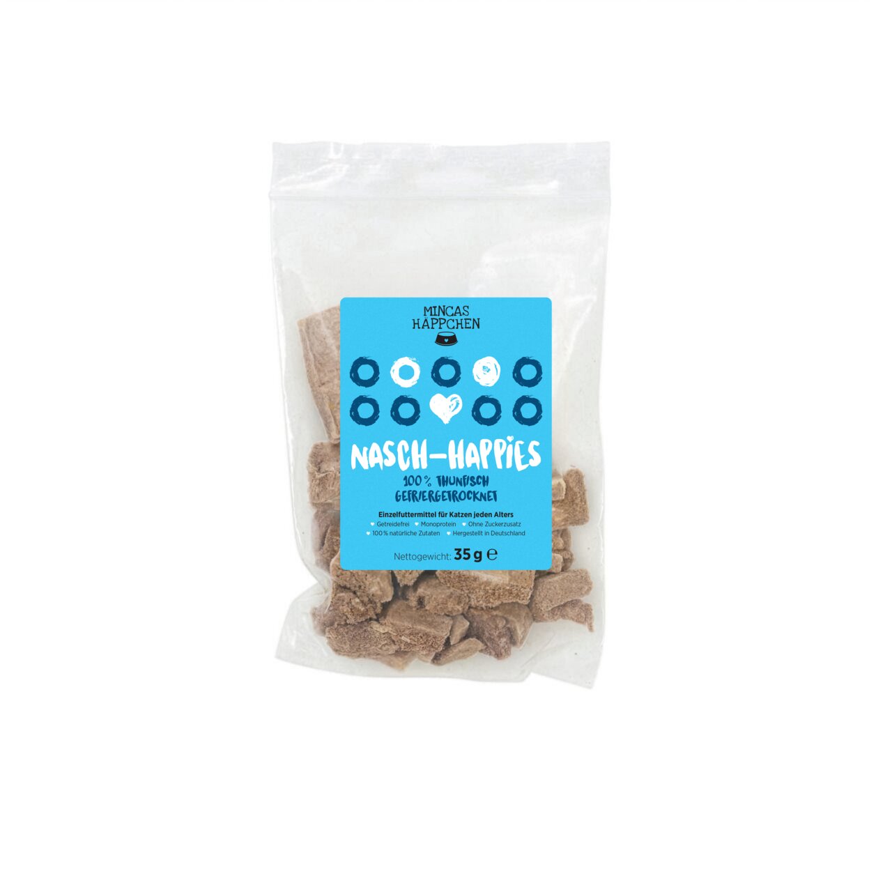 MINCAS HÄPPCHEN Nasch-Happies, Katzen, 100 % Huhn, gefriergetrocknet, 35 g, ohne künstl. Zusätze, hergestellt in Deutschland.
