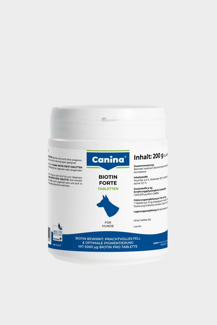 Canina Biotin Forte Tabletten für Hunde, 200 g: Für prachtvolles Fell & optimale Pigmentierung, 5000 µg Biotin-Tablette.
