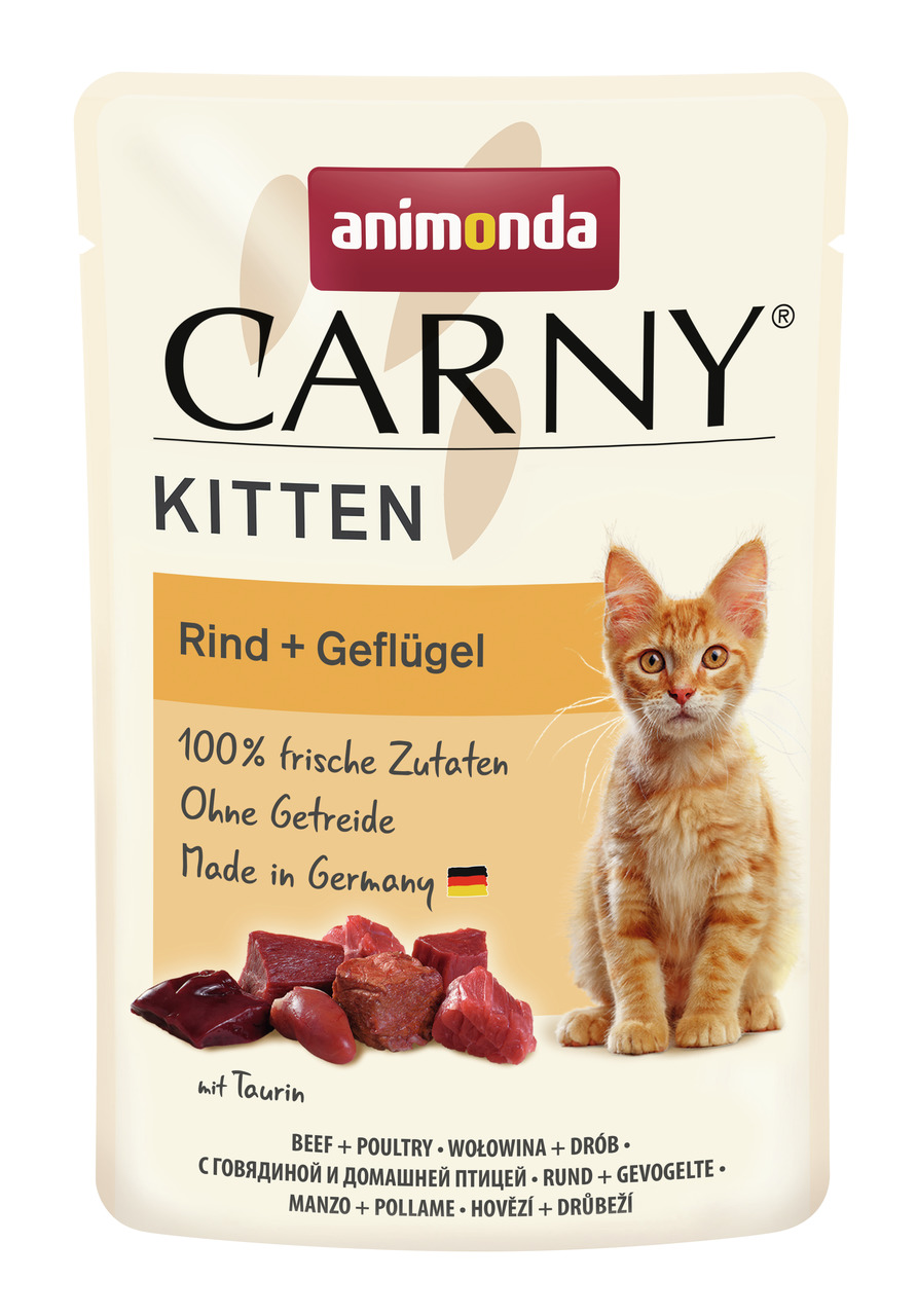 Animonda Carny Kitten, Katzenfutter für junge Katzen, Rind & Geflügel, 100 % frische Zutaten, ohne Getreide, Made in Germany.