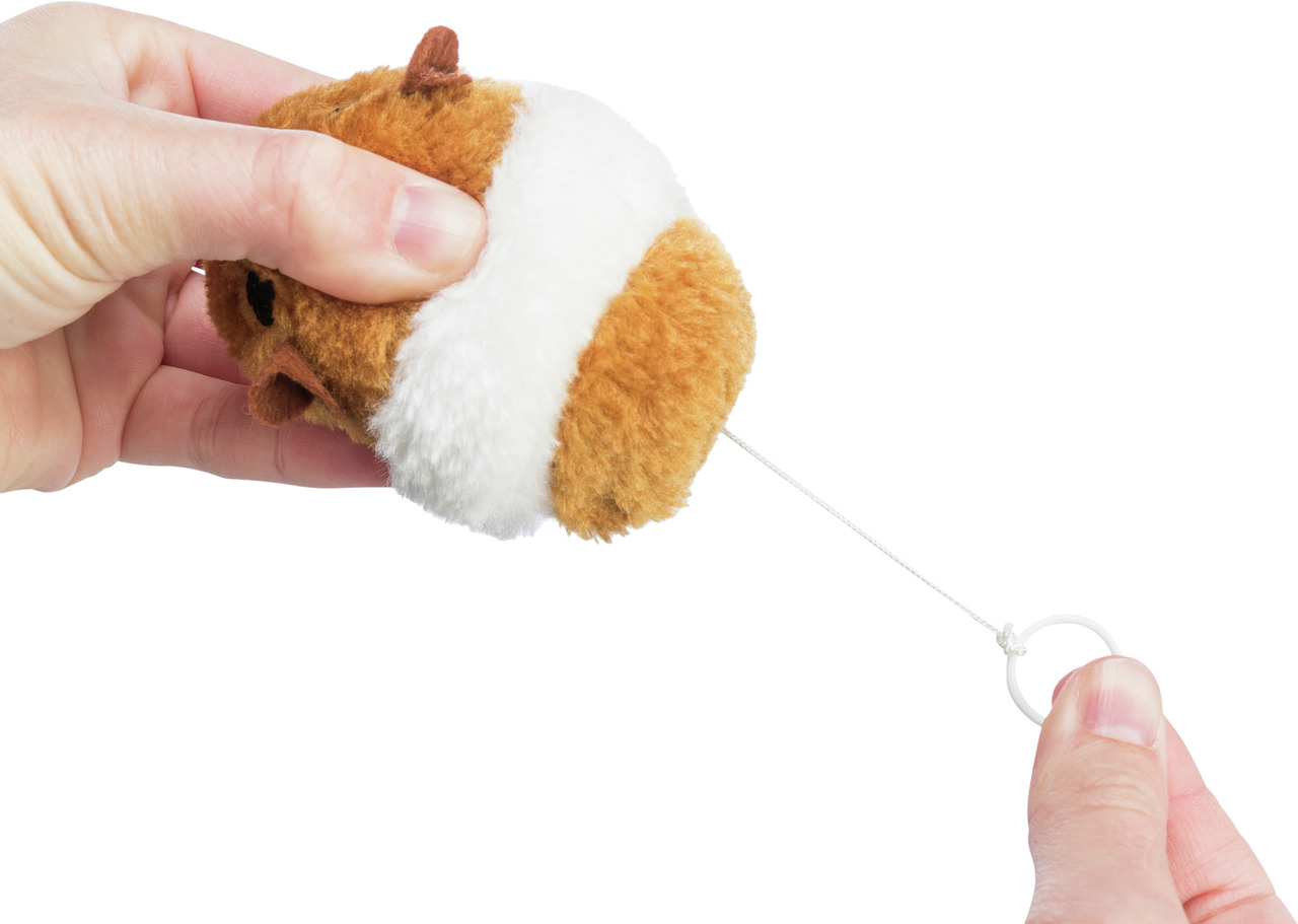 TRIXIE Plüsch-Meerschweinchen für Katzen, braun-weiß, mit Rückziehfunktion, interaktiv, fördert Spieltrieb & Bewegung.