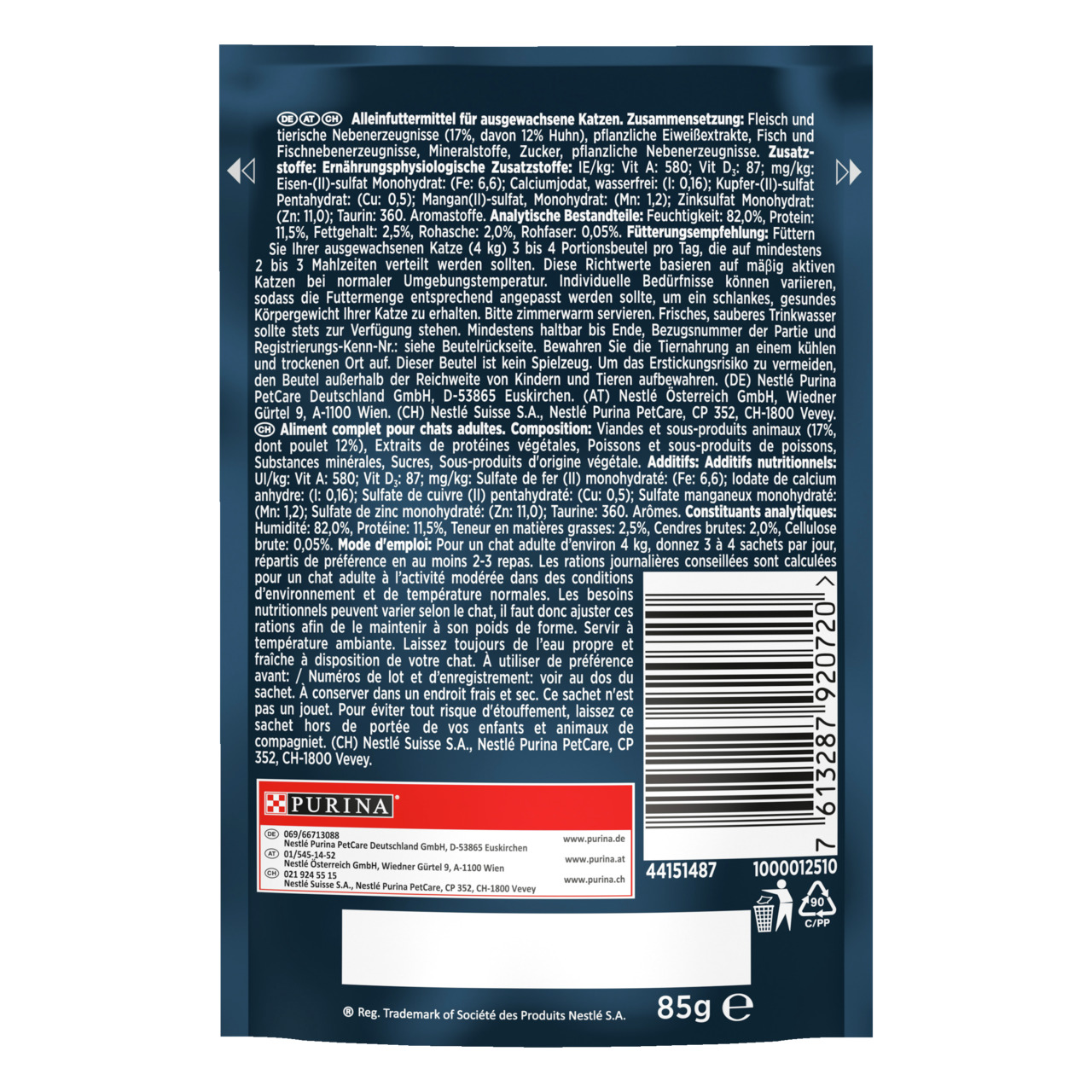 GOURMET Perle von Purina, Katzenfutter für ausgewachsene Katzen, Fisch & Fleisch, 85 g, mit Infos zu Inhaltsstoffen & Fütterung.