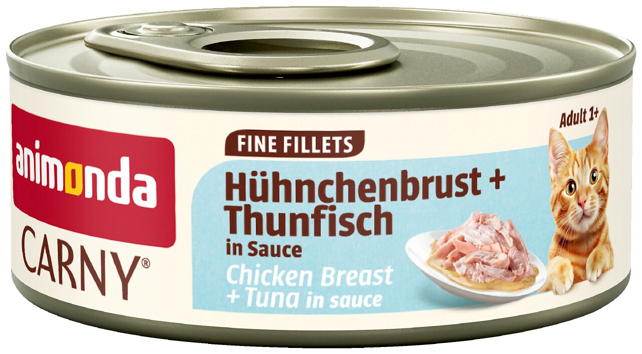 animonda Carny Fine Fillets Hühnchenbrust + Thunfisch in Sauce für erwachsene Katzen, Adult 1+, Dose 85 g