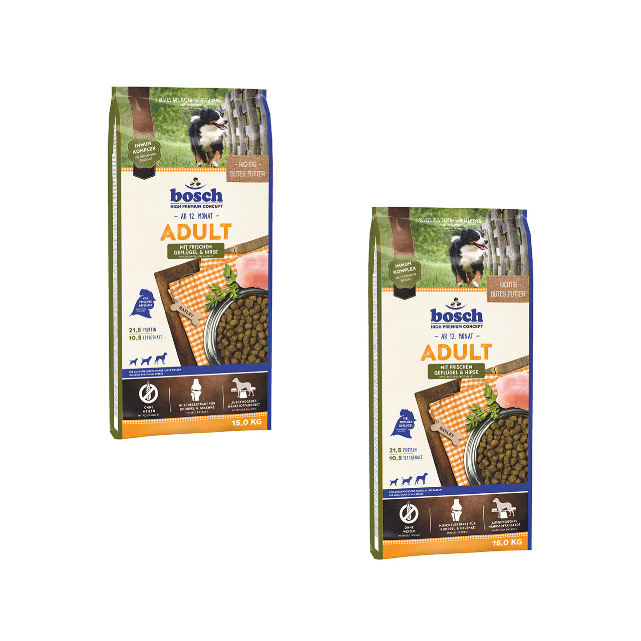 Sparpaket bosch Adult Geflügel & Hirse 2 x 15kg Hundetrockenfutter