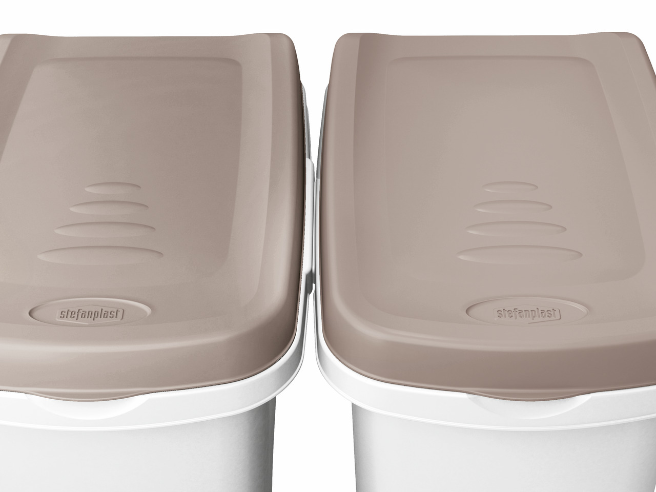 Stefanplast Aufbewahrungsboxen, beige Deckel, weißer Unterteil, ideal f. Tierfutter/Haushalt, 2 Stk., rechteckig, strukturiert.
