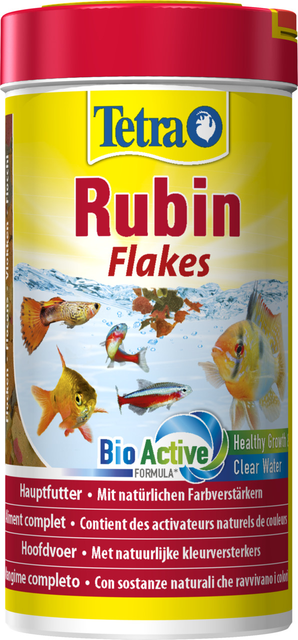 Tetra Rubin Flakes, Hauptfutter für Zierfische, mit Farbstoffverstärkern, BioActive-Formel, 250 ml, für gesundes Wachstum & klares Wasser.