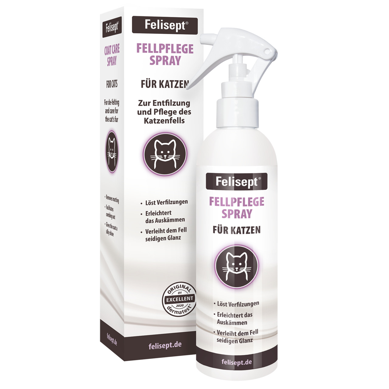 Felisept Fellpflege Spray, 250 ml, für Katzen: Entfilzung & Pflege, erleichtert Auskämmen, verleiht seidigen Glanz.