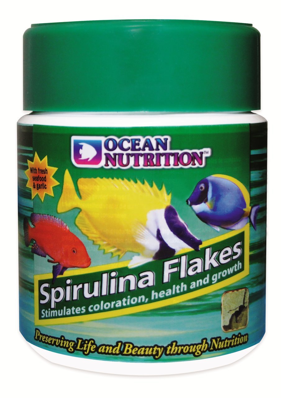 Ocean Nutrition Spirulina Flakes, Futterflocken für Zierfische, mit Meeresfrüchten & Knoblauch, fördert Farbe, Gesundheit & Wachstum, 100 g