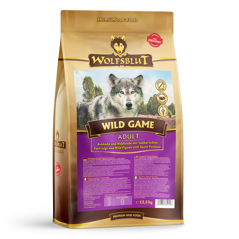WOLFSBLUT Wild Game Rebhuhn & Wildtaube mit Süßkartoffel 12,5 Kilogramm Hundetrockenfutter