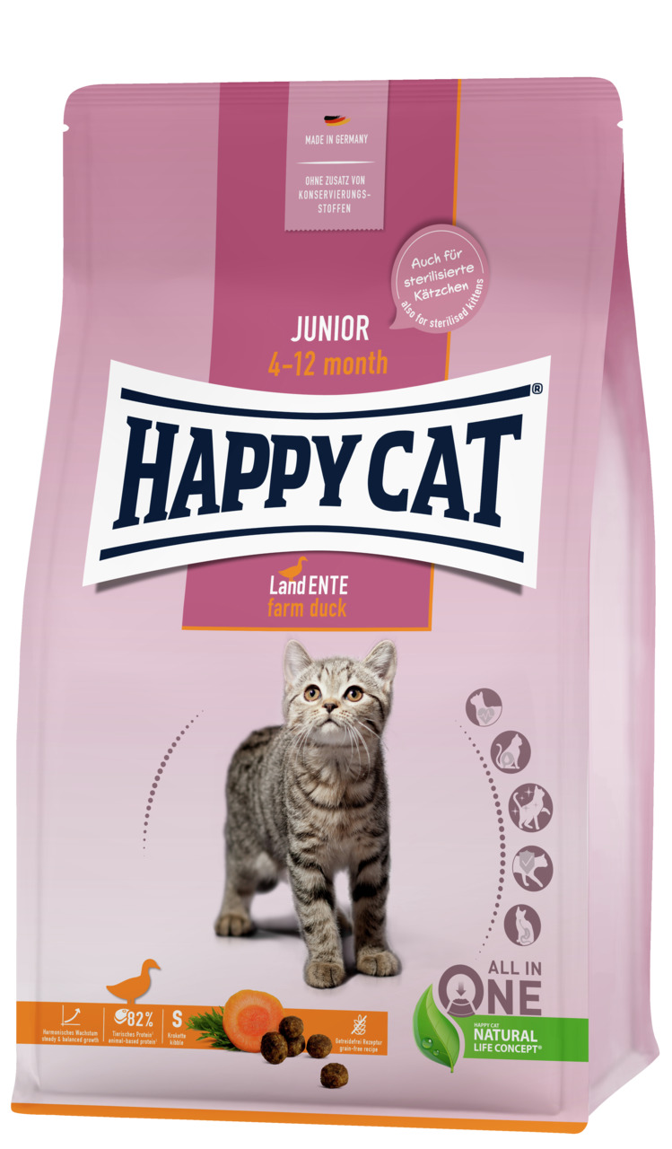 HAPPY CAT Supreme Young Junior Land-Ente 4 Kilogramm Katzentrockenfutter